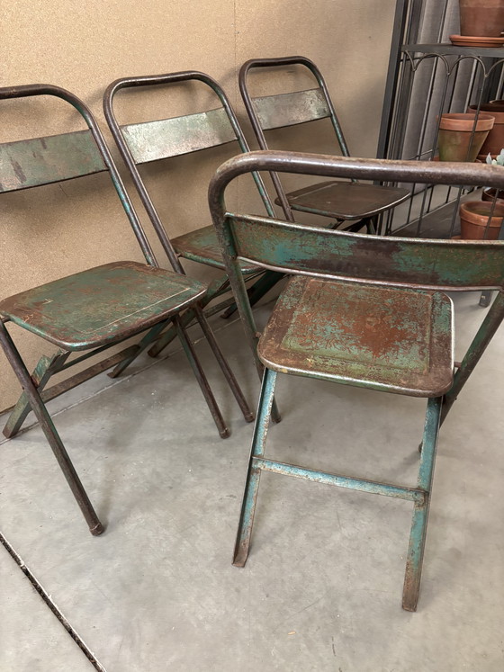 Image 1 of Vintage Brocante metal folding chairs / chairs