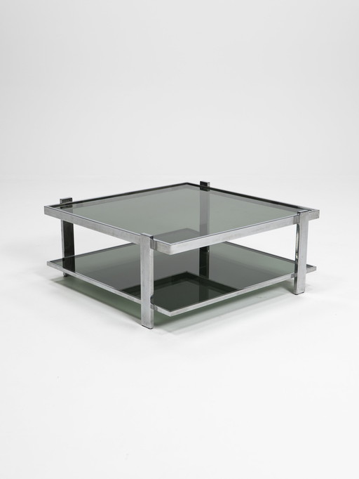 Table basse en chrome et verre, Italie, années 1970