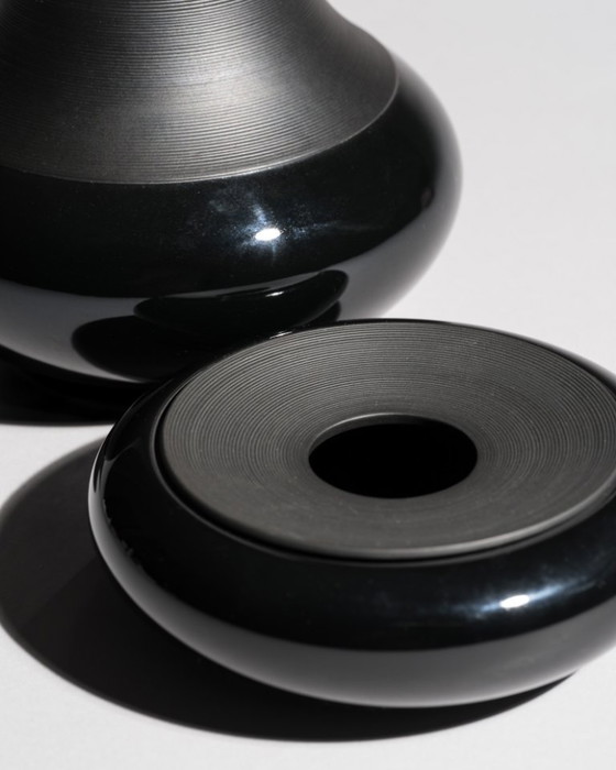 Image 1 of Tapio Wirkkala Porcelaine Noire Vase & Rare Ashtray Duo Rosenthal MCM Chic