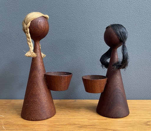 2 teak figurines peper and salt table ware 1960s
