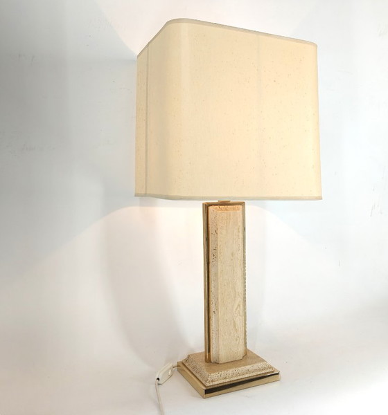 Image 1 of Lampada da tavolo vintage in travertino e ottone di Fedam, anni '70