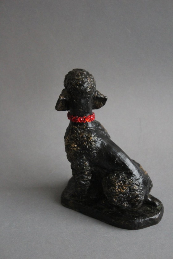 Image 1 of Vintage large poodle figurine made of wax, Lower Bavarian wax chamber, black and gold