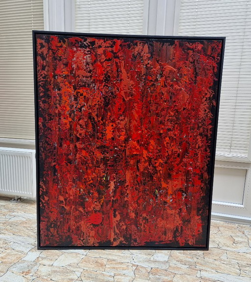 Frances Eckhardt - 100x120 cm red painting abstract art modern hand-painted framed