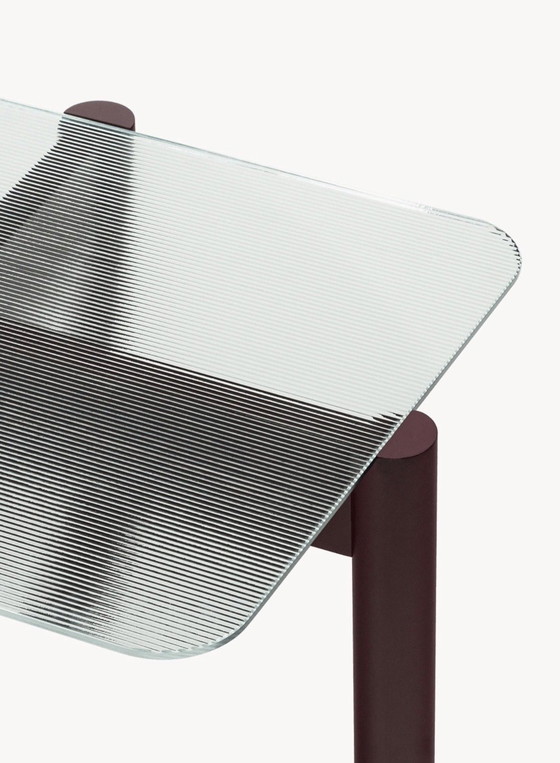 Image 1 of KOB Table Noo.ma, Wine Red, Ribbed Glass, Wooden Base