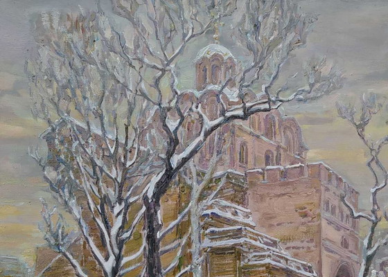 Original Oil Painting Winter Landscape Architecture Golden Gate – Paintings & Drawings, Canvas (photo 2 of 5)