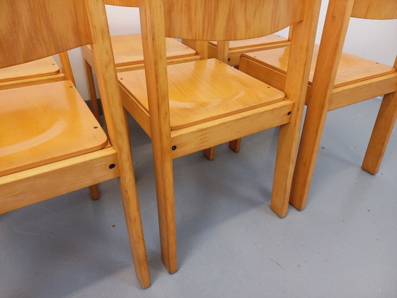 Image 1 of Set of 6 minimalist vintage beechwood chairs from the 70s and 80s