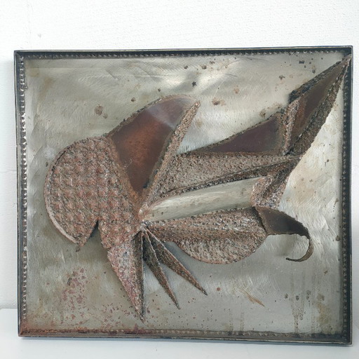 Imposante œuvre d'art murale en relief métallique brutaliste de 3 DM (années 1960/1970) – beeldhouwkunst, Metal
