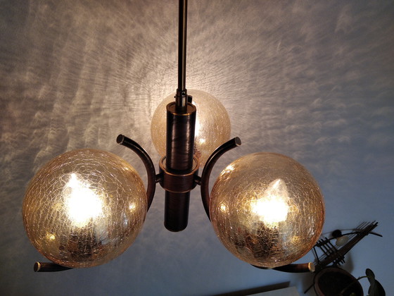 Image 1 of Bruine Spoetnik Atoomlamp |Vintage Spoetnik Ruimtetijdperk Lamp | Ruimtetijdperk Ontwerp Uit 70er jaren