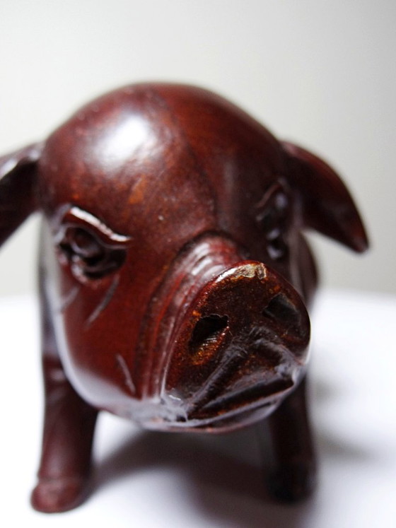 Image 1 of Small pig, sow, carved stained wood, vintage 20th-century Asian craftsmanship
