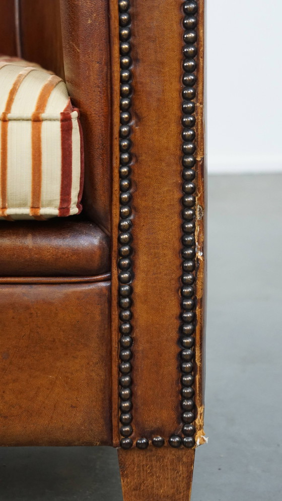 Image 1 of Vintage Cognac-Kleurige Clubfauteuil Gemaakt van Schapenleer