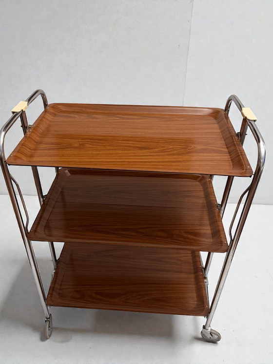 Image 1 of Raro carrello bar pieghevole a 3 livelli Bremshey Gerlinol Dinett – Germania anni '70