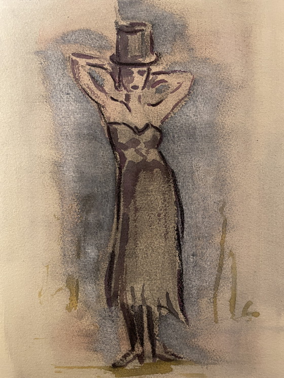 Image 1 of Fashion Sketch Portrait Woman "Haut de Forme