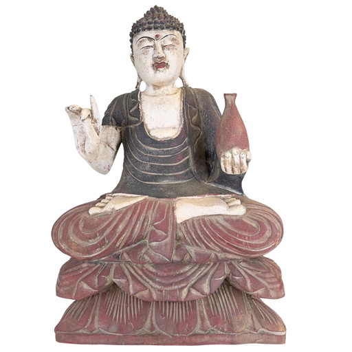 Chinese Medicine Buddha Statue on Lotus Throne – Wood – H 43 cm
