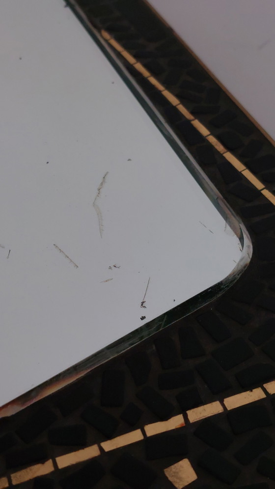 Image 1 of Vintage mid-century kidney mirror mosaic brass