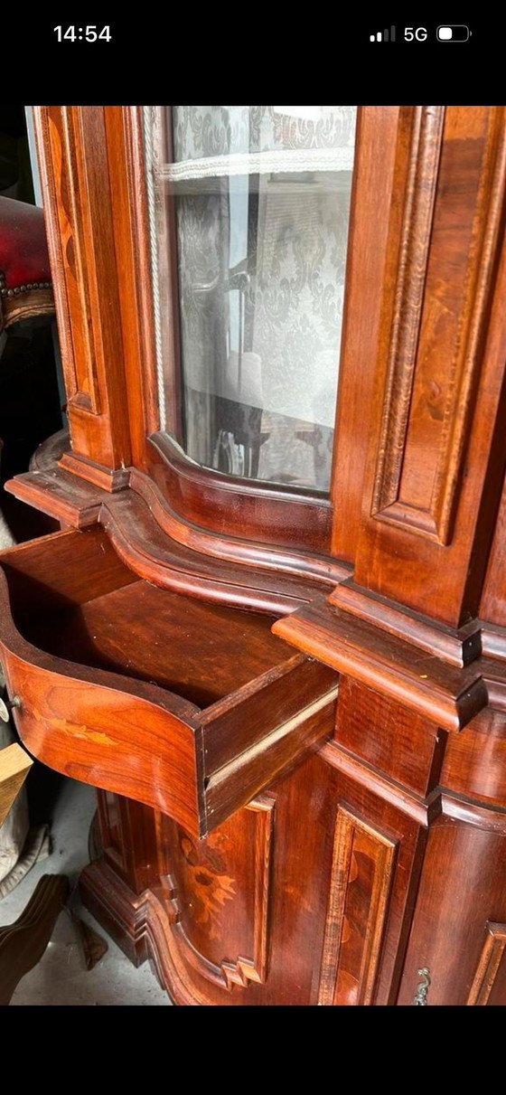 Image 1 of Classic curved baroque display cabinet with intarsia inlay
