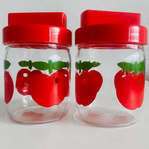 Set of vintage Gulf apple storage jars 1970