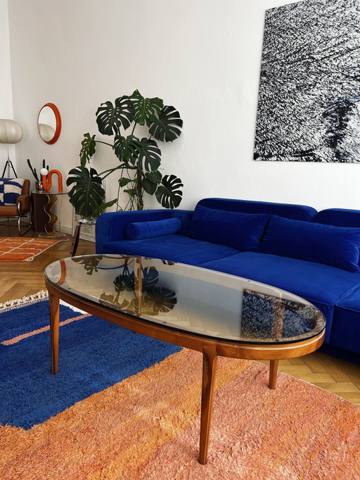 Table Coffee Table Rosewood Wood Glass Mid-Century Antique Vintage