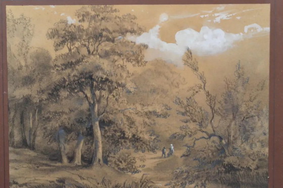 Toegeschreven aan Franz Joseph Manskirch (1768–1830) Romantische Houtskool- en Potloodtekening — Paar in een (photo 2 of 12)
