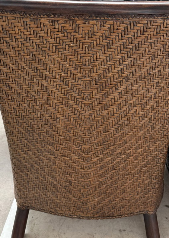 Two vintage armchairs in wicker and leather, Wood, Brown (photo 5 of 5)