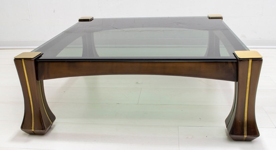 Image 1 of Mesa de centro italiana de madera y latón de mediados de siglo de Luciano Frigerio "Ussaro", década de 1970