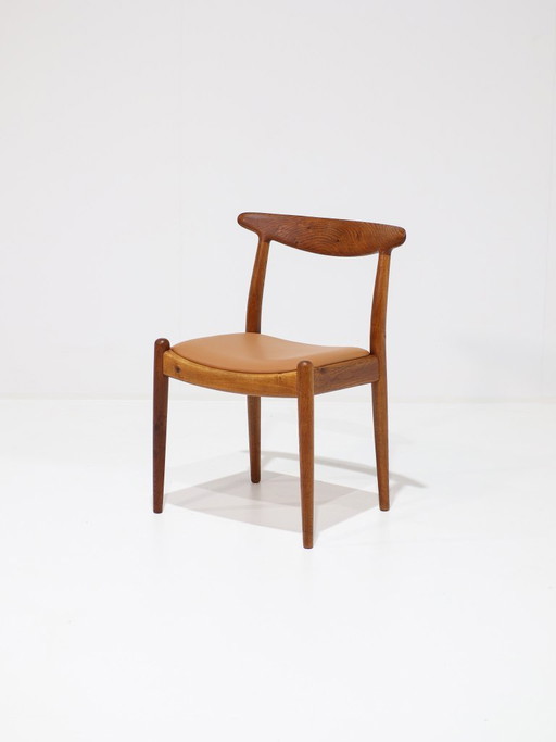 Hans J. Wegner W1 Chaise Chêne Cuir C.M. Madsen Années 1950 – Hans Wegner, eetkamerstoelen, Leather, Wood (photo 2 of 12)