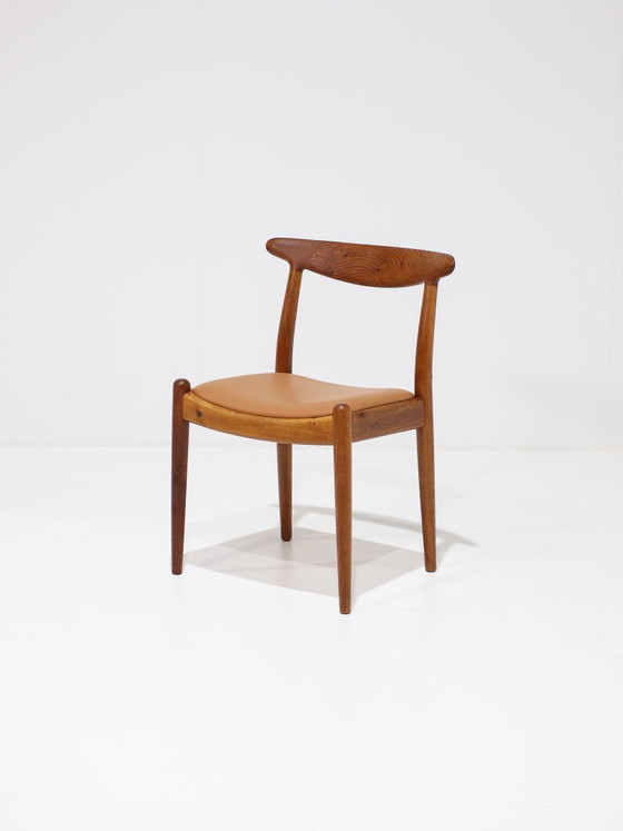 Hans J. Wegner W1 Chaise Chêne Cuir C.M. Madsen Années 1950 – Hans Wegner, Chaises de salle à manger, Leather (photo 2 of 12)
