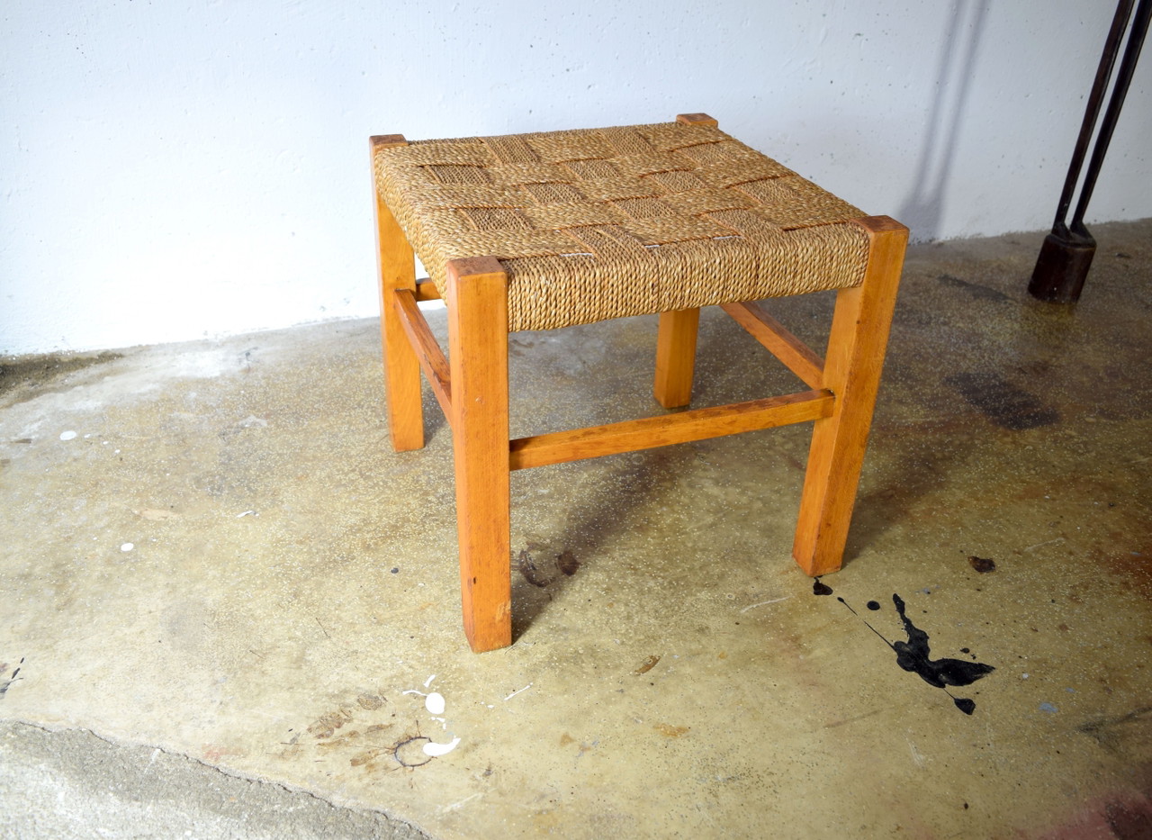 Antique Wooden Stool Flechthocker Vintage Ottoman