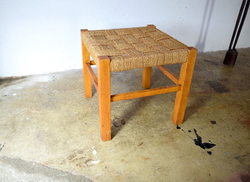 Antiker Holzhocker Flechthocker Vintage Ottoman