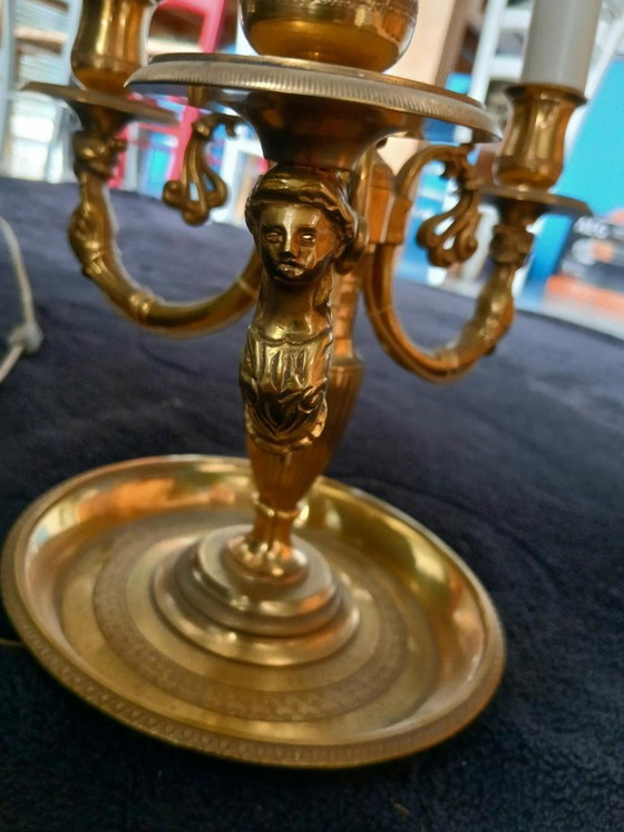 Exceptional Empire Style Bouillotte Lamp, Swan, Lucien Gau - Perfect Condition * – Table lamps, Metal, Brass (photo 10 of 14)