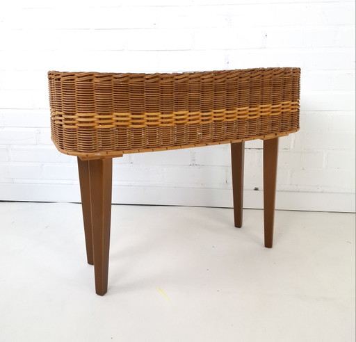 Vintage Pflanzkübel aus den 1960er/70er Jahren, Holz/Rattan, dänisches Design