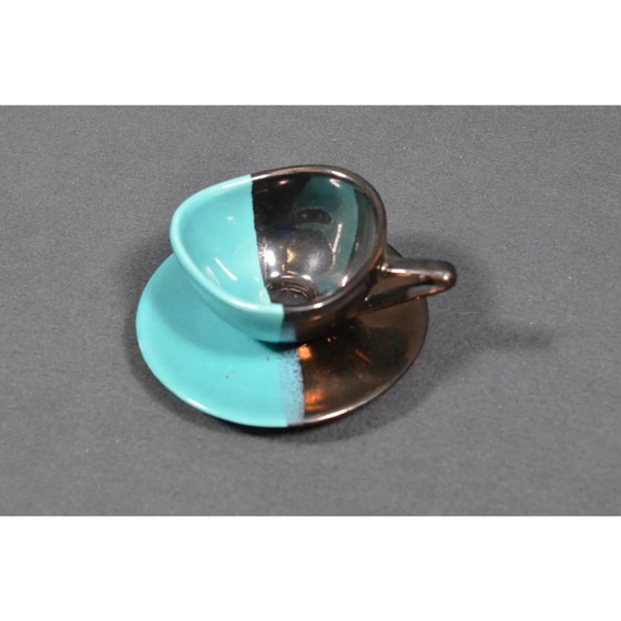 Mid 20th Century Vallauris – Black and Turquoise Blue Faience Coffee Set - 15 pcs – Crockery (photo 17 of 18)