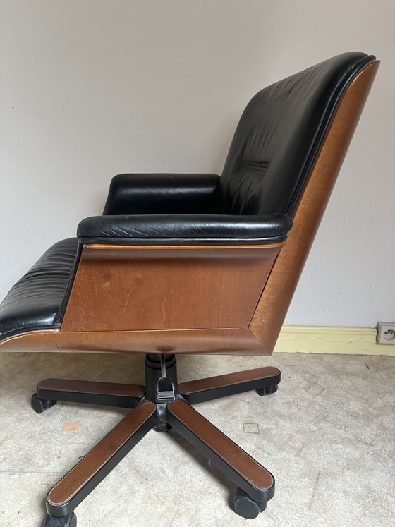 Vintage Design Office Chair - Black Leather + Wooden Shell - SPD Arredi - Swivel – Swivel chairs (photo 6 of 11)