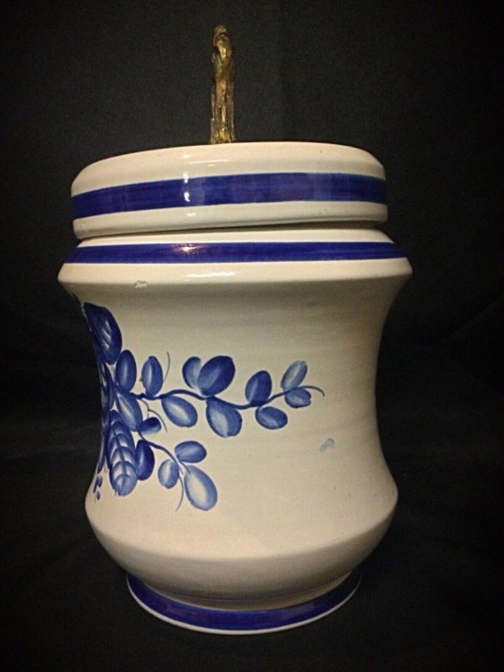 Image 1 of Antique Blue Floral Faience Funeral Urn - Macabo Design, 20th Century - 2Y20