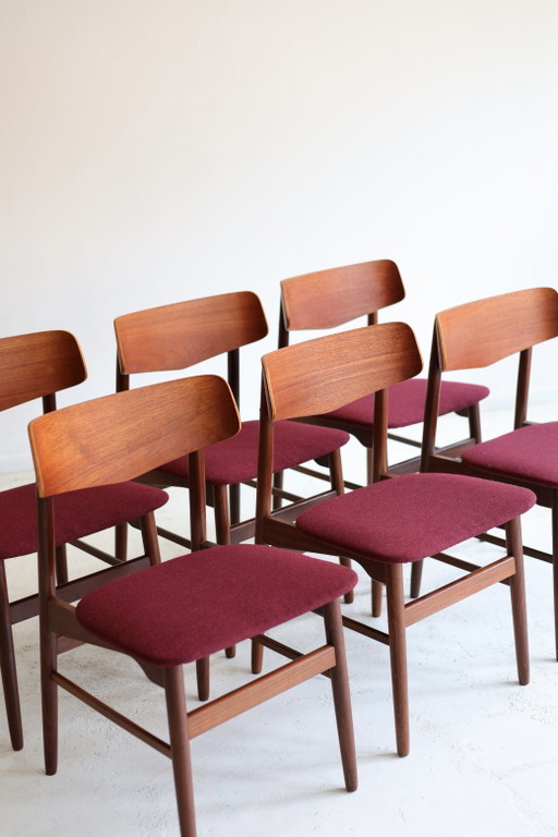 Ensemble de 6 chaises de salle à manger danoises vintage des années 1950/60 – eetkamerstoelen, Wood, Textile (photo 2 of 7)