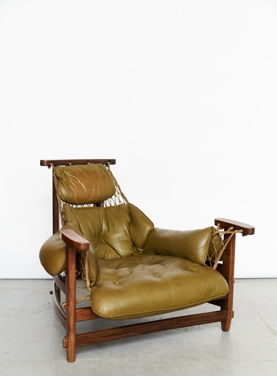 Image 1 of Jean Gillon "Jangada" Loungestoel & Ottoman Voor Italma Houtkunst, 1968