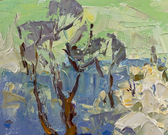 Image 1 of Original Oil Painting Winter Field Landscape There was a lot of snow