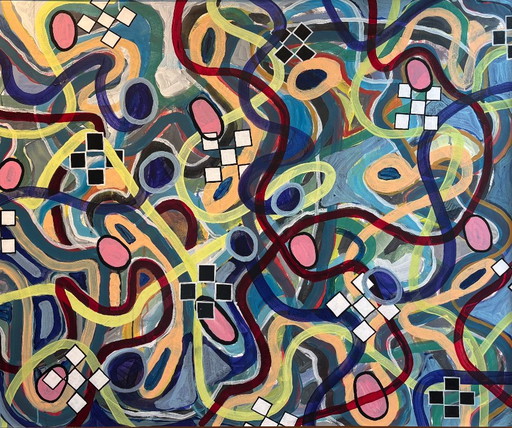 Pittura astratta con linee e forme colorate