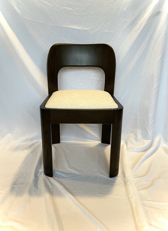 Vintage Dining chairs, Solid Oak & Ivory Bouclé, Wood, Brown (photo 4 of 8)