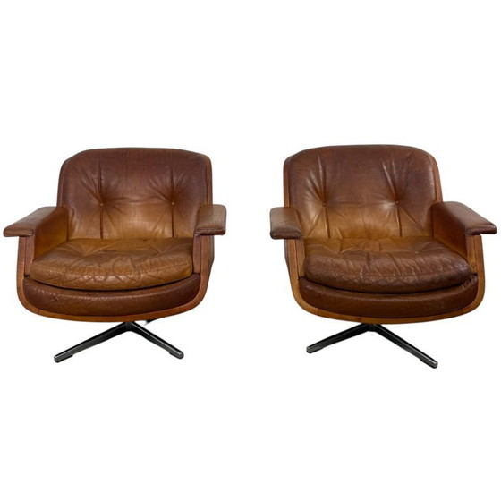 Image 1 of Set di poltrone girevoli vintage in pelle color cognac di Eugen Schmidt
