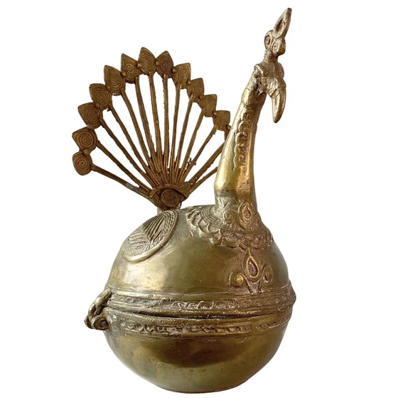 Antiker indischer Messing-Pfau Paan Dan aus dem 19. Jahrhundert – Betelnussdose – 1,6 kg – Dekorative Objekte (photo 3 of 9)