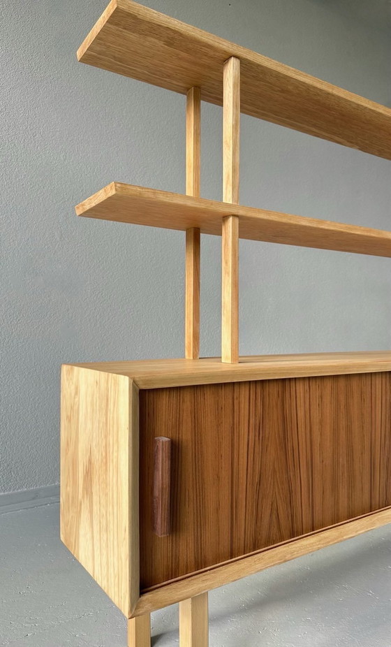 Image 1 of Mid Century wandmeubel / Japandi stijl/ massief essenhout / teak fineer