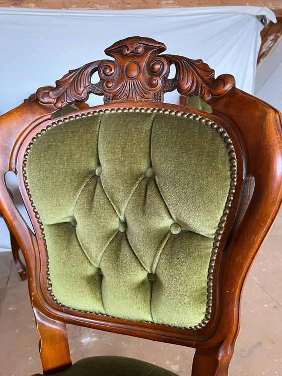 4 Chesterfield Baroque Dining Chairs – Velvet, Wood (photo 4 of 6)
