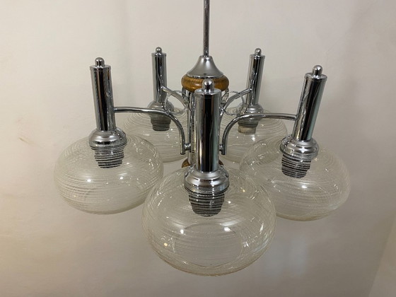Vintage EMI Poljčane 5-Light Sputnik Chandelier, 1980s – Chrome, Glass (photo 4 of 16)