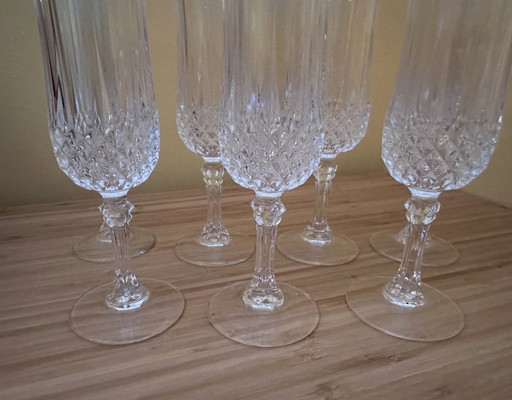 7 champagnefluiten "Lonchamp" van 11 cl, Cristal d'Arques Vintage
