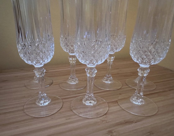Image 1 of 7 champagnefluiten "Lonchamp" van 11 cl, Cristal d'Arques Vintage