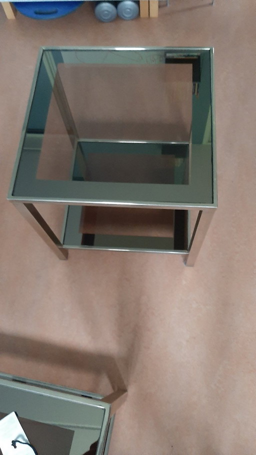 2 x bijzettafels verguld Hollywood regency style vintage 70'jaren