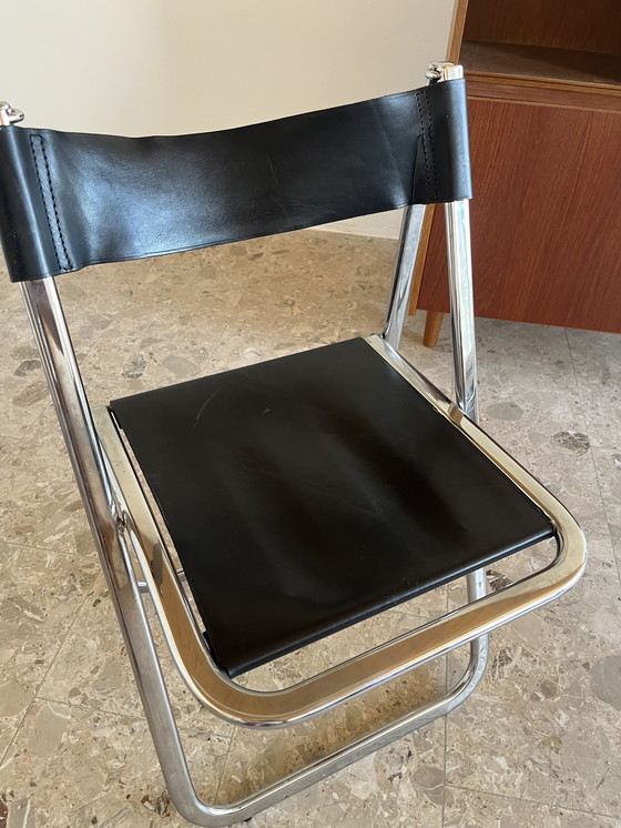 Image 1 of 2 originele "Arrben Tamara jaren 70" klapstoelen van chroomleer, gemaakt in Italië!