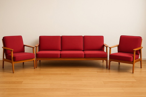 Rare Mid-Century Knoll Antimott Sofa & Armchair Set – Danish Modern, 1970s