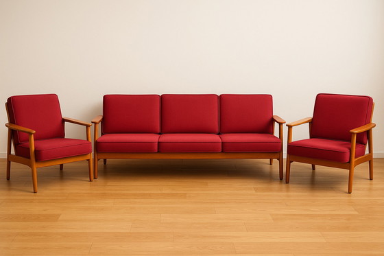 Image 1 of Excepcional conjunto de sofá y sillón Knoll Antimott de mediados de siglo, estilo danés moderno, década de 1970