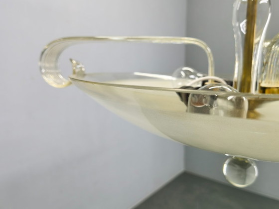 Image 1 of Art Deco kroonluchter van glas en messing, Tsjechoslowakije, jaren 1940